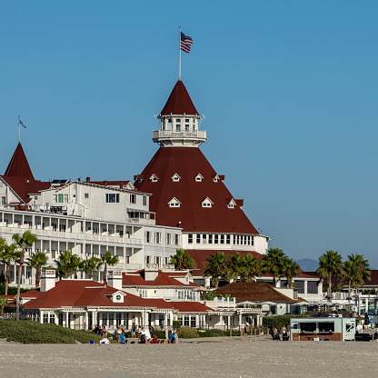 Hotel del Coronado on Coronado Island in San Diego County, California on a clear summer day.