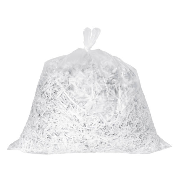 Shredded Paper in Clear Plastic Bag - Isolated on White Background