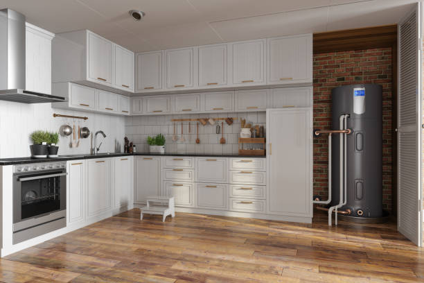 istock Modern Kitchen Interior With Electric Boiler And White Cabinets 1645620214