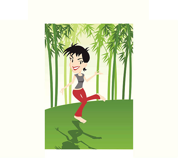 Yoga in bamboo garden vector art illustration