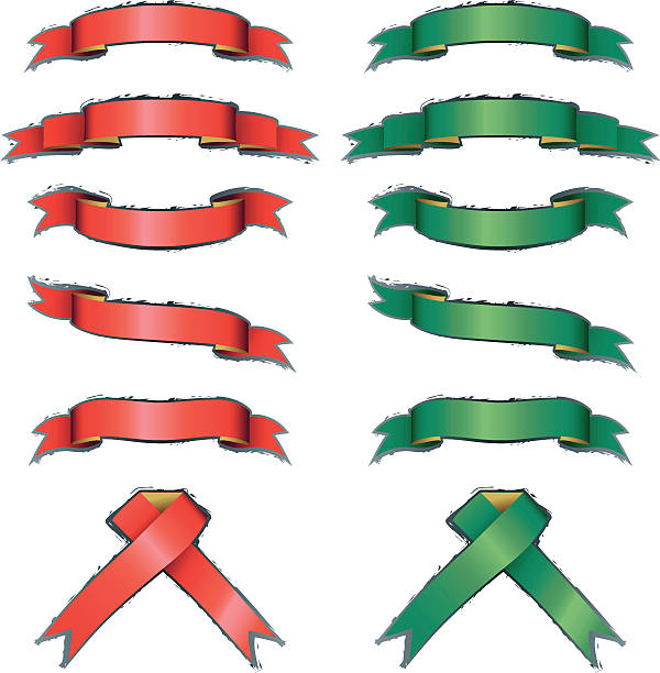 Shiny red and green banners set vector art illustration