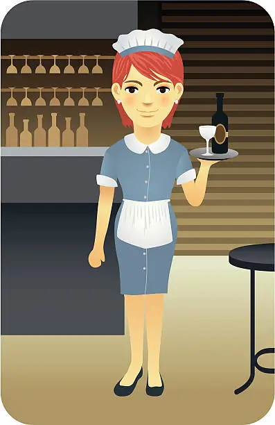 Vector illustration of Waitress Holding Tray