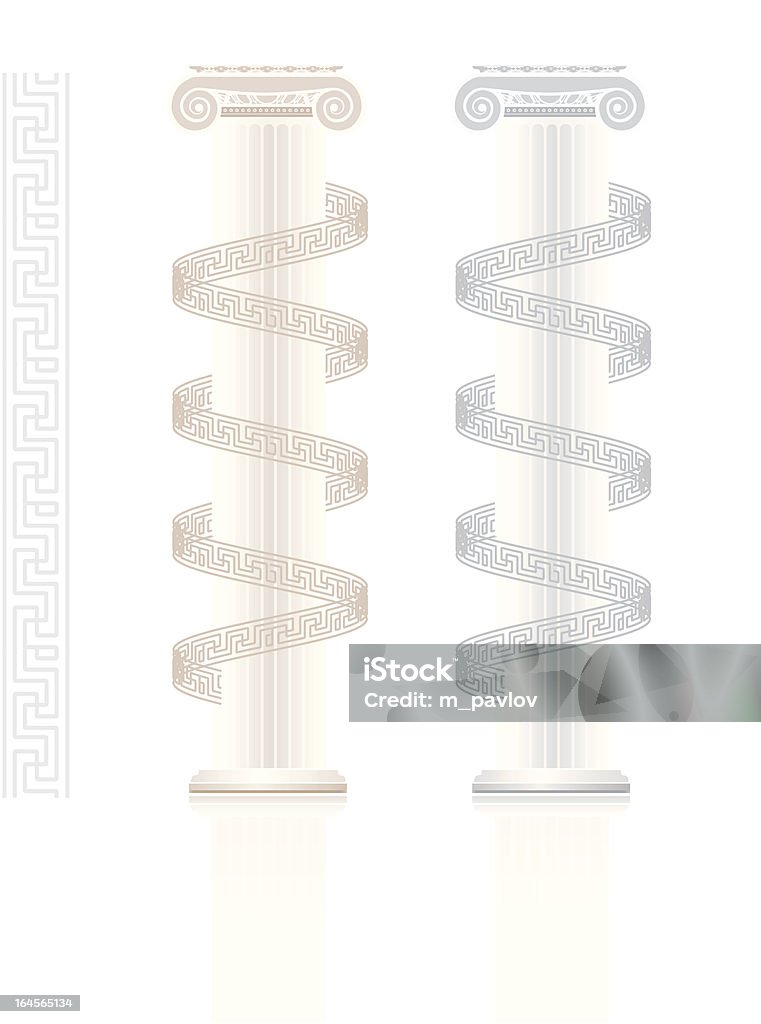 Colunas icônicas com padrão de chaves grego - Vetor de Coluna arquitetônica royalty-free