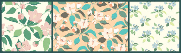 illustrations, cliparts, dessins animés et icônes de motif floral sans couture avec de grandes fleurs de pommier printanières dans la collection. vecteur. - fleur-pommier