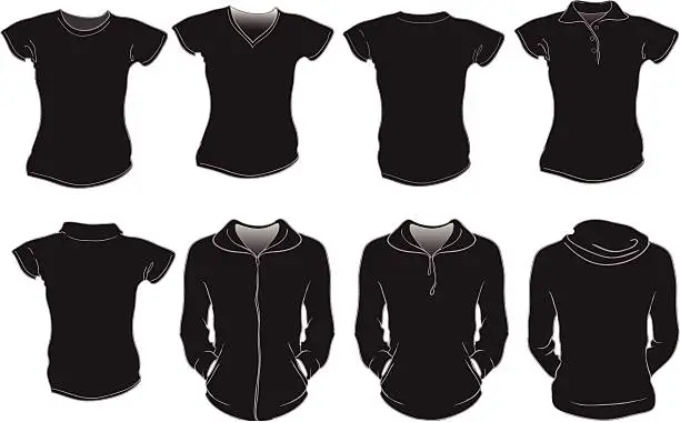 Vector illustration of black women shirts template