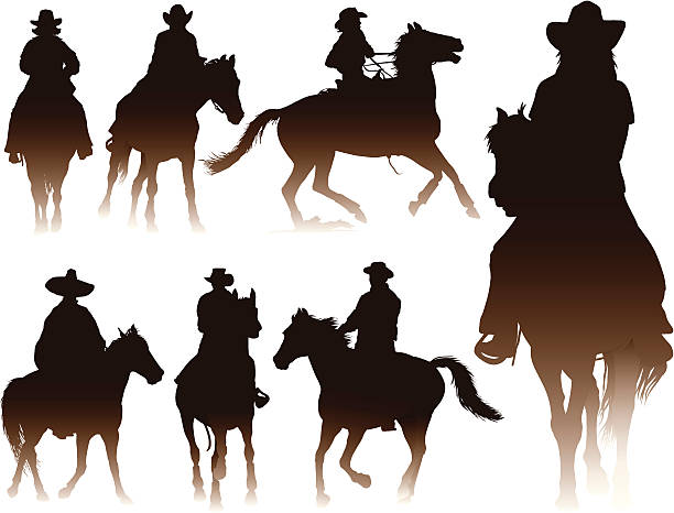 ilustraciones, imágenes clip art, dibujos animados e iconos de stock de cabalgatas - rodeo cowboy horse silhouette
