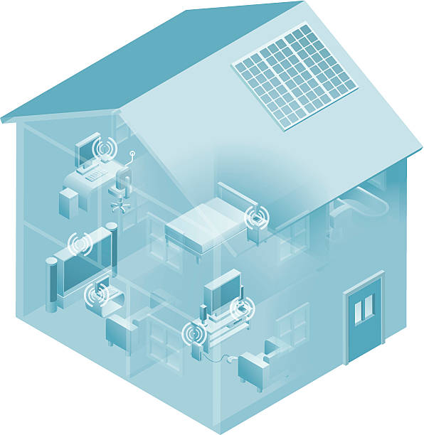 domowej sieci lokalnej house - router wireless technology computer part node stock illustrations