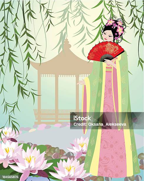 Китайский Девушки Одеты На Озеро — стоковая векторная графика и другие изображения на тему Абстрактный - Абстрактный, Векторная графика, Взрослый