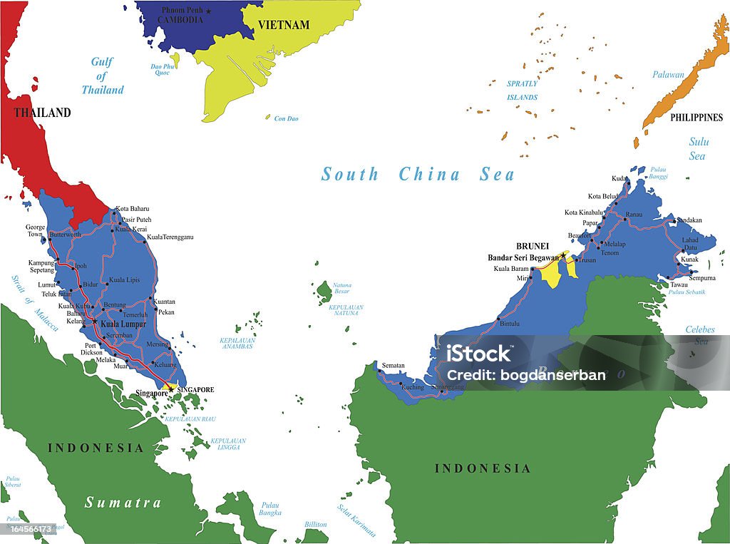 Малайзия карта - Векторная графика Малаккский пролив роялти-фри