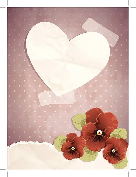 Vector illustration of Red vintage banner with a paper heart