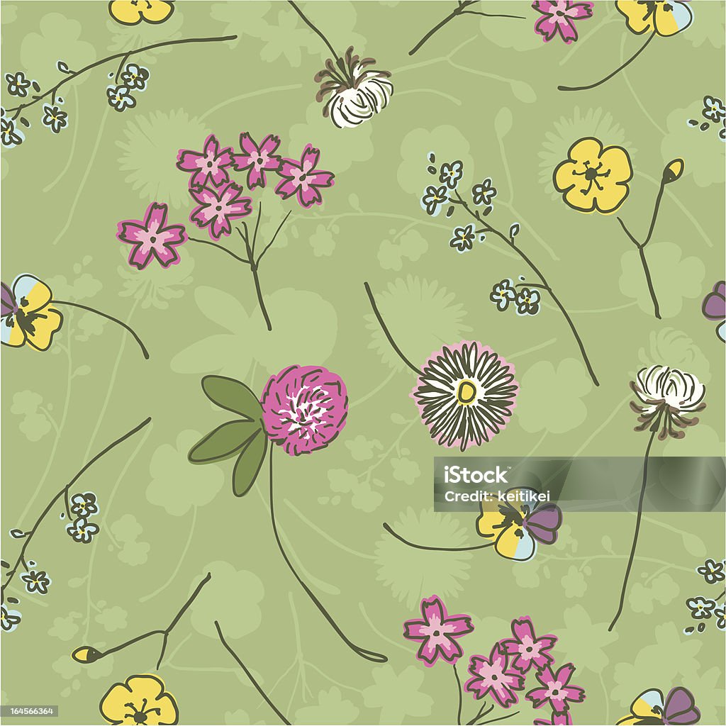 野生の花柄にグリーンのハンド描出 - ワスレナグサのロイヤリティフリーベクトルアート