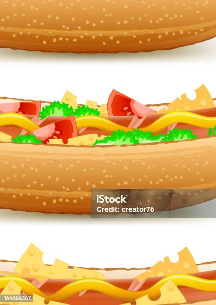 Hotdog With Cheese And Tomato Stock Illustration - Download Image Now - Barbecue - Meal, Bread, Bun - Bread