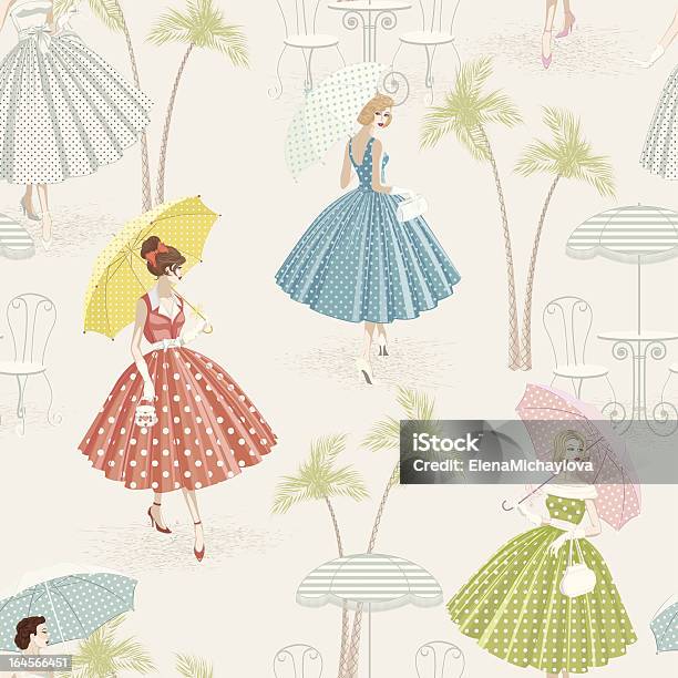 Retro Background Stock Illustration - Download Image Now - 1950-1959, Dress, Women
