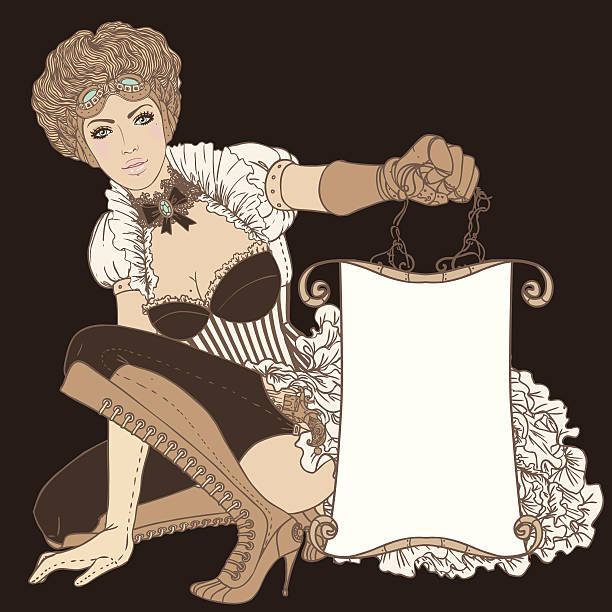Beautiful steampunk girl holding a empty banner Beautiful steampunk girl holding a empty banner. Vector illustration.  steampunk woman stock illustrations