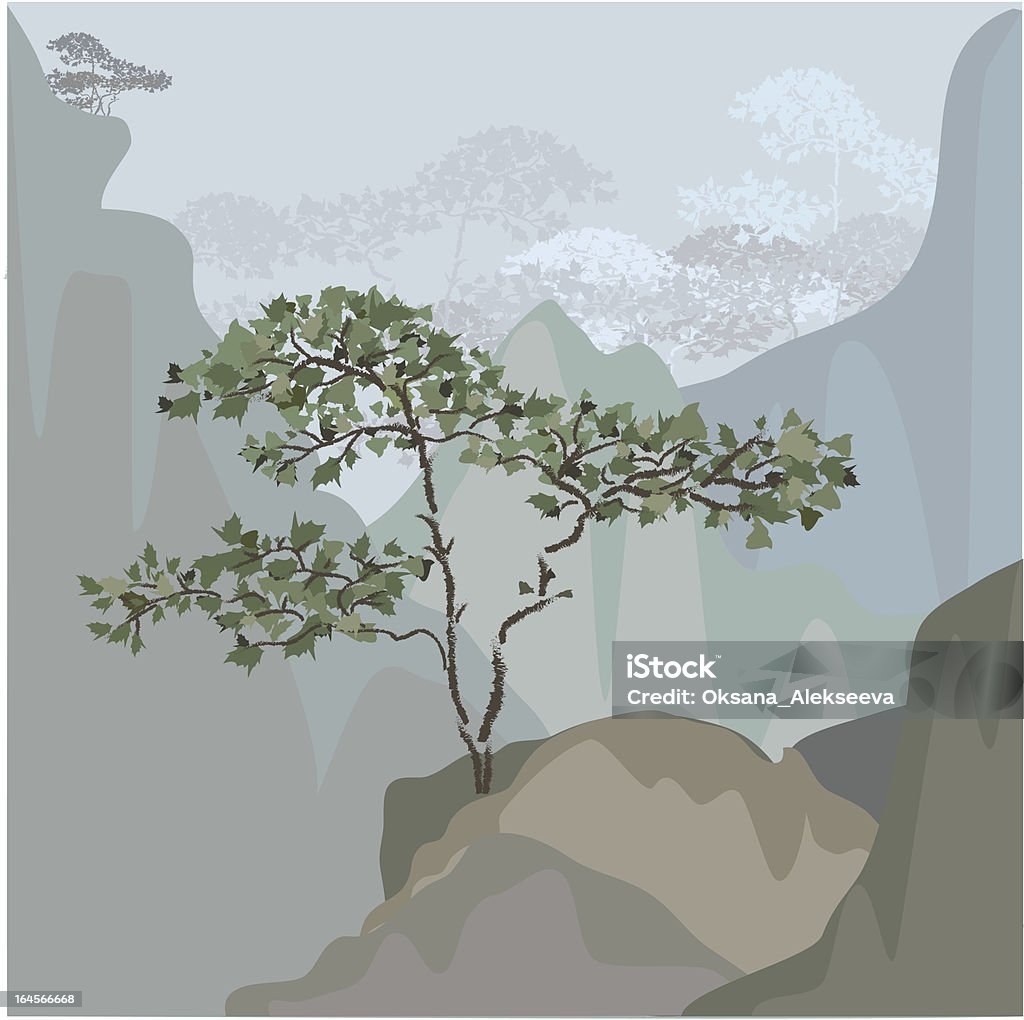 Дерево на горы Выступ - Векторная графика Satoyama - Scenery роялти-фри