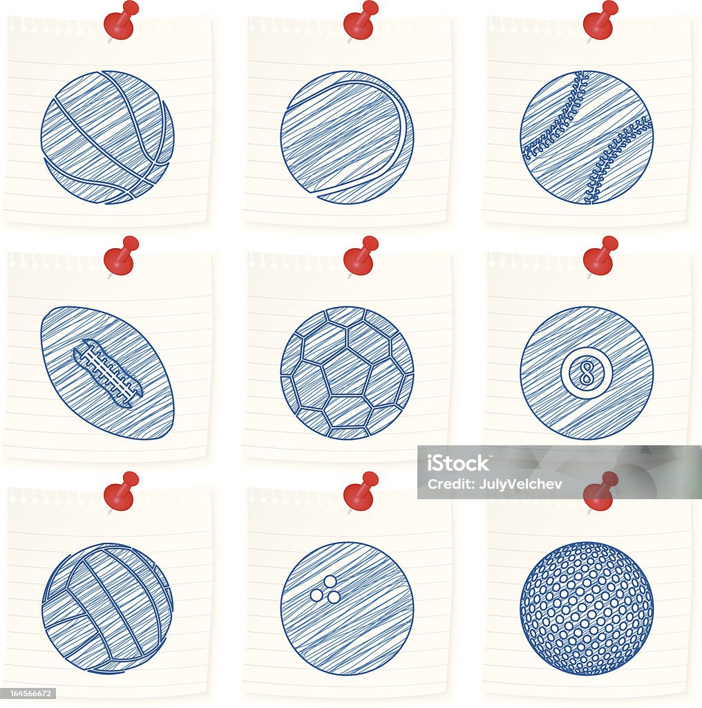Бумажные записки и рисунок sport мяч - Векторная графика Американская культура роялти-фри