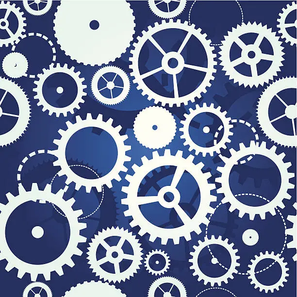 Vector illustration of blue seamless pattern with cogs and gears