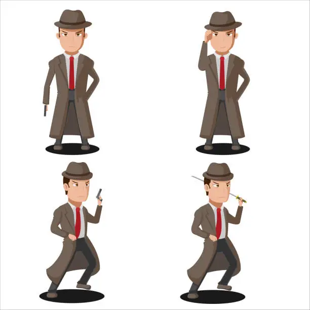 Vector illustration of Mafia Character Cartoon Isolate Set Vector