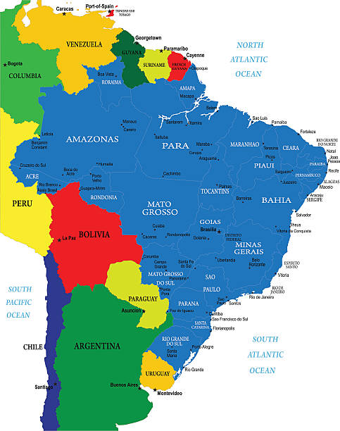 политическая карта бразилии - santos stock illustrations