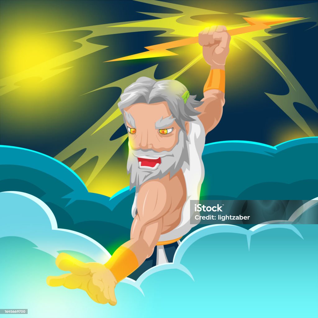 Isolate Vector Zues Hold Thunder Cartoon Isolate Vector Stock Illustration - Download ...