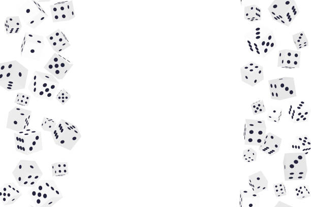 kości do gry hazardowej. bezszwowy wzór ramki realistycznych izometrycznych białych kostek do gry z czarną kropką izolowaną na białym. obiekt do gry w kasynie, kości od jednej do sześciu kropek. ilustracja wektorowa 3d - single object backgrounds white background side view stock illustrations