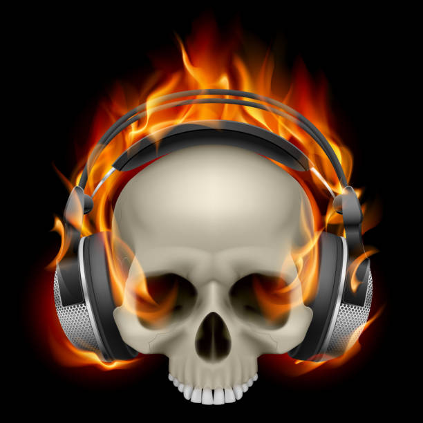 ilustrações de stock, clip art, desenhos animados e ícones de crânio de flaming - sound headphones music human teeth