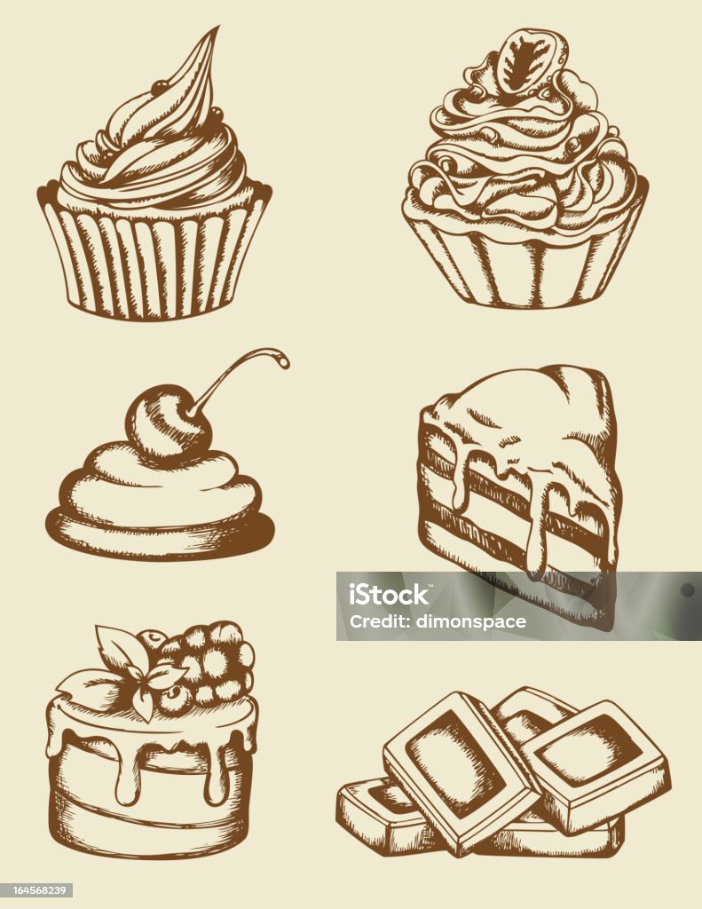 Vintage cakes and chocolate Set of vintage hand drawn cakes and chocolate Cherry Pie stock vector