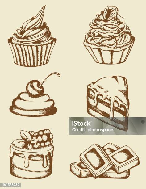 Vintage Cakes And Chocolate Stock Illustration - Download Image Now - Cherry Pie, Fruitcake, 1940-1949