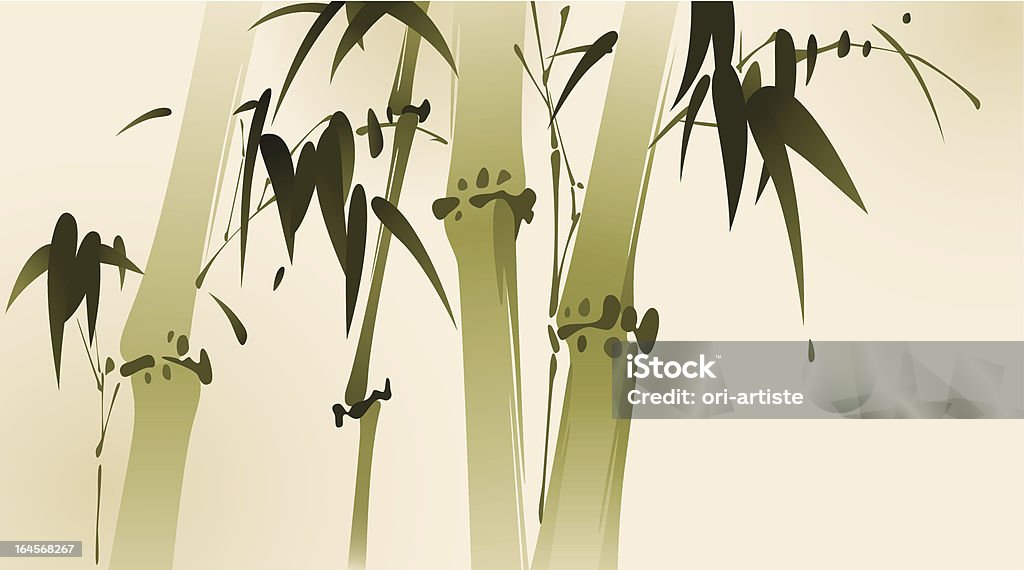 Pintado de estilo oriental, ramas de bambú - arte vectorial de Bambú - Familia de la Hierba libre de derechos