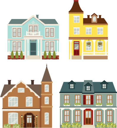 Vector illustration of Victorian style houses.