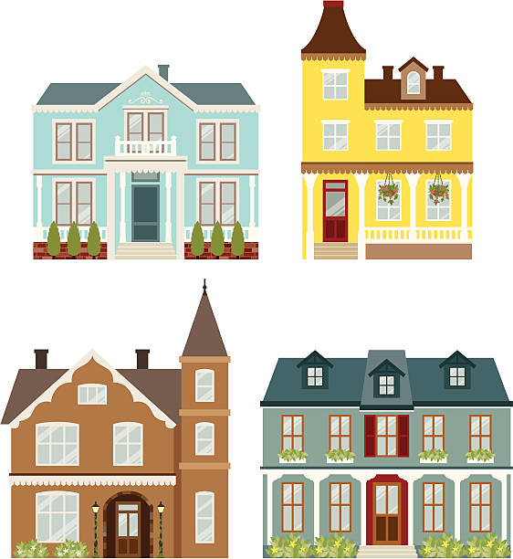 Victorian Houses Vector illustration of Victorian style houses. victorian house stock illustrations