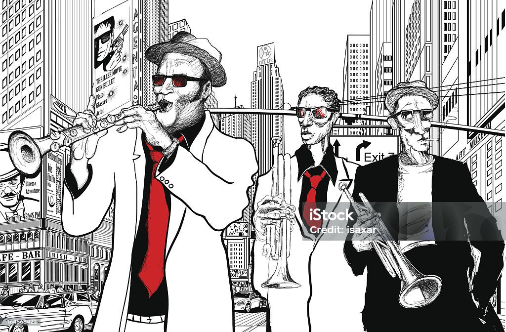 jazz band in a street of new-York Illustration of a jazz band in a street of new-York Jazz Music stock vector