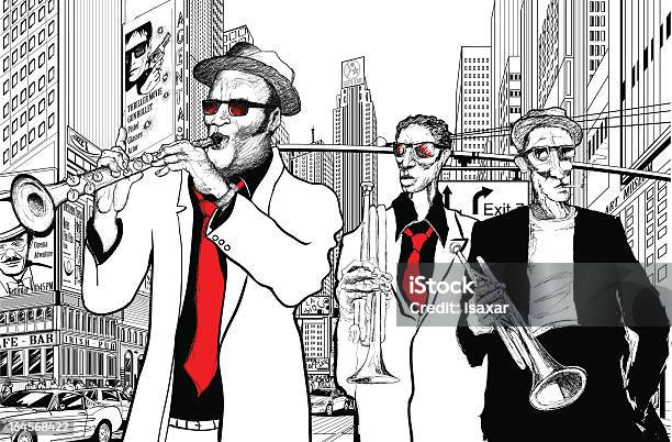Jazz Band In A Street Of Newyork Stock Illustration - Download Image Now - Jazz Music, Performance Group, Street