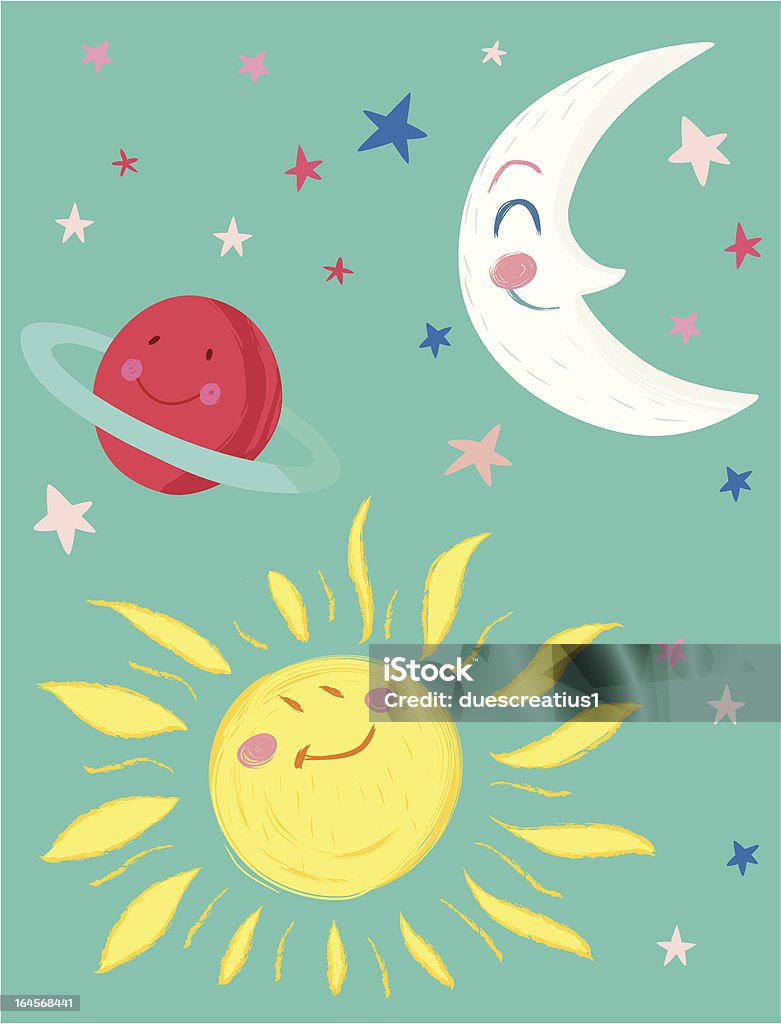 サン、ムーン、地球と星 - マンガのロイヤリティフリーベクトルアート