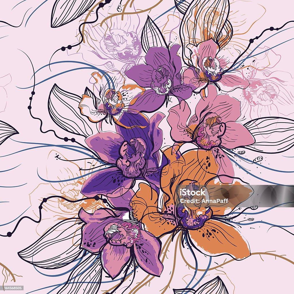 vector sem costura padrão floral com flores Desabrochando - Royalty-free Arte arte vetorial