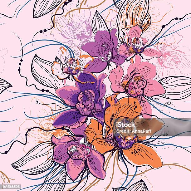 Vector Sem Costura Padrão Floral Com Flores Desabrochando - Arte vetorial de stock e mais imagens de Arte