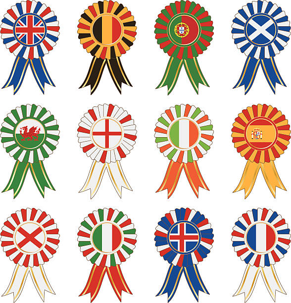 ﾀｯｷｴ rosettes - flag welsh flag northern ireland flag republic of ireland stock illustrations