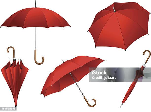 Zestaw Wektor Czerwony Parasole - Stockowe grafiki wektorowe i więcej obrazów Parasol - Parasol, Czerwony, Neutralne tło