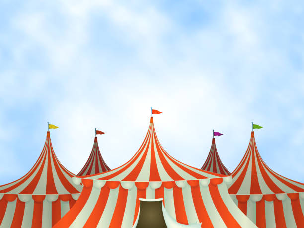 Circus Tents Background Vector illustration of cartoon circus tents on a blue sky background. Vector eps and high resolution jpeg files included circus tent illustrations stock illustrations