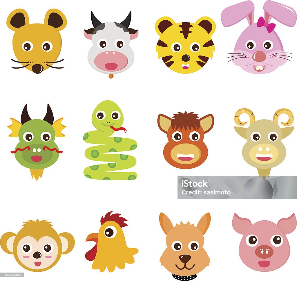 Zwölf Chinese Zodiac Tiere - Lizenzfrei Ratte Vektorgrafik