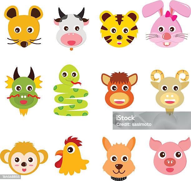 Zwölf Chinese Zodiac Tiere Stock Vektor Art und mehr Bilder von Ratte - Ratte, Symbol-Set, Astrologie