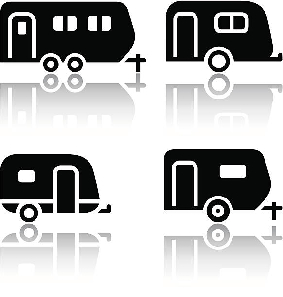 zestaw ikon transportu-przyczep - mobile home symbol computer icon motor home stock illustrations