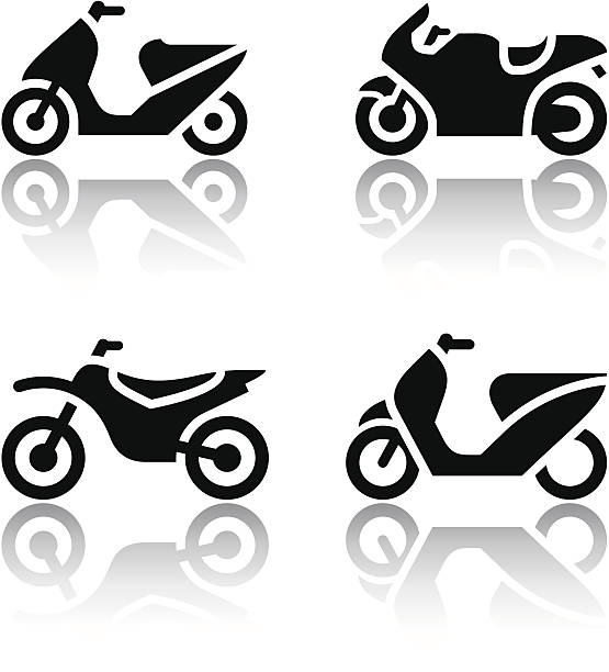 ilustrações, clipart, desenhos animados e ícones de conjunto de ícones de transporte-motocicletas - motorcycle motor scooter silhouette off road vehicle