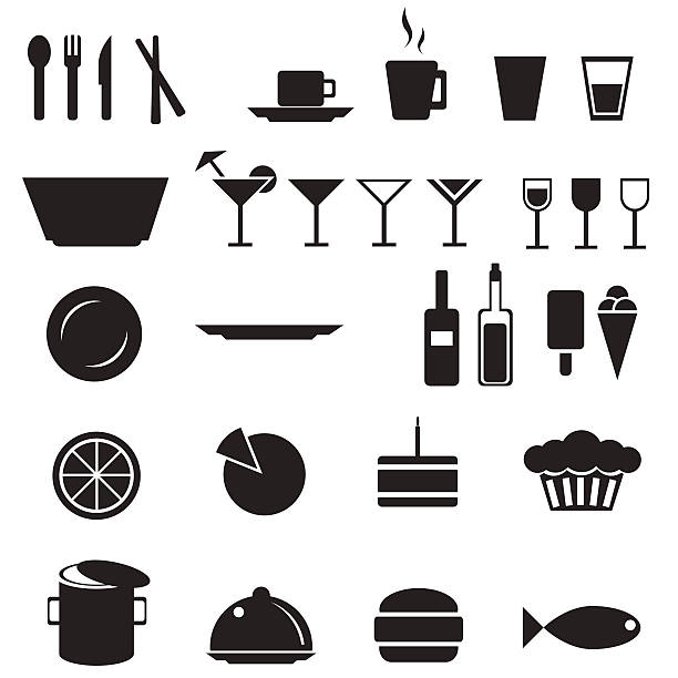 ресторан, еда и напитки значки меню - martini glass wineglass wine bottle glass stock illustrations