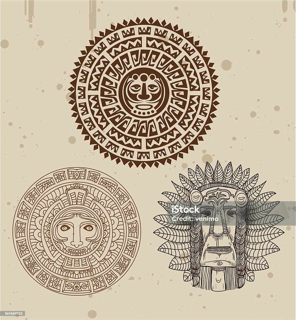 collection of indian tattoos with maya faces - vector illustration Māori People stock vector
