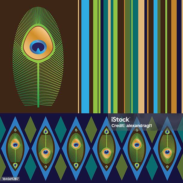 Vetores de Conjunto De Padrões Sem Emendas Em Cores Brilhantes e mais imagens de Pena de pavão