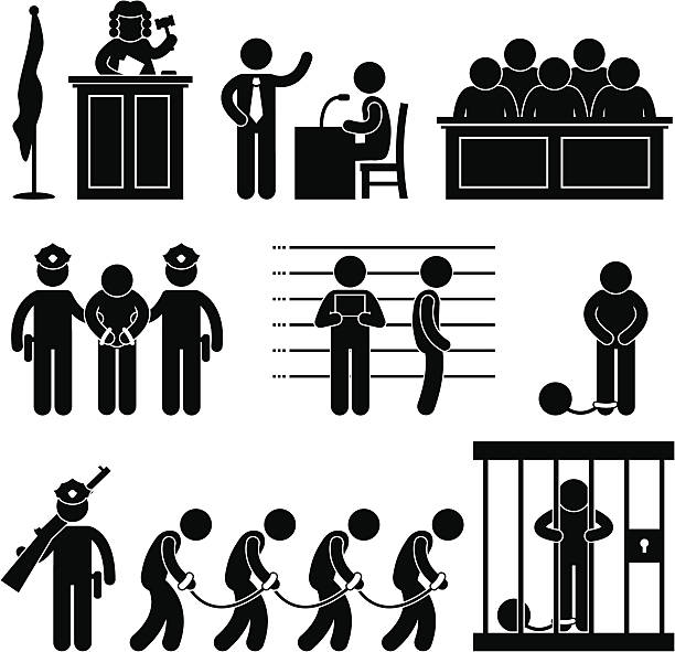 court und strafrechtliche pictogram - prison cell illustrations stock-grafiken, -clipart, -cartoons und -symbole