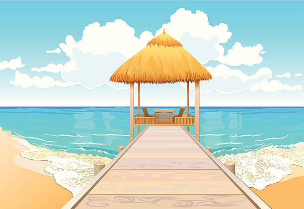 illustrations, cliparts, dessins animés et icônes de pont bungalows sur pilotis - romance travel backgrounds beaches holidays and celebrations