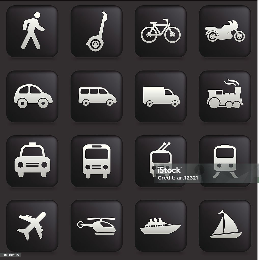 Colección de iconos de transporte en Botones negros - arte vectorial de Adulto libre de derechos