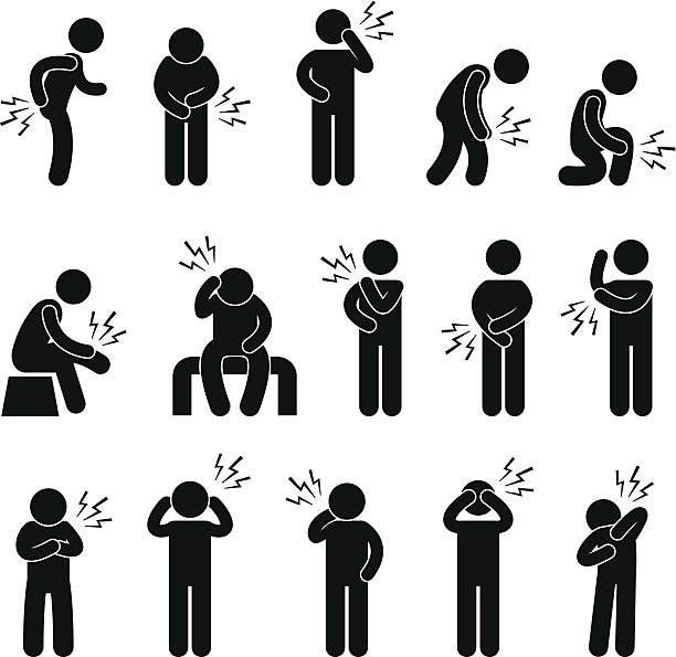 Body Ache Pain Pictogram A set of pictogram representing aches and pains in different parts of a human body. pain symbols stock illustrations